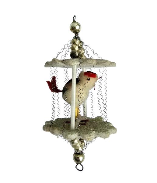 Gablonzer Vogelkäfig mit Vogel um 1930