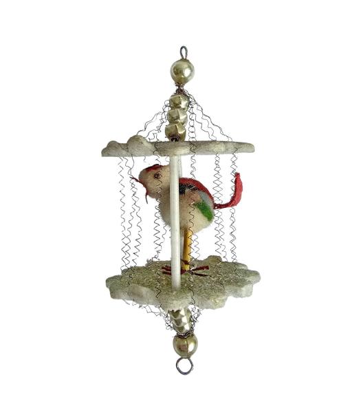 Gablonzer Vogelkäfig mit Vogel um 1930