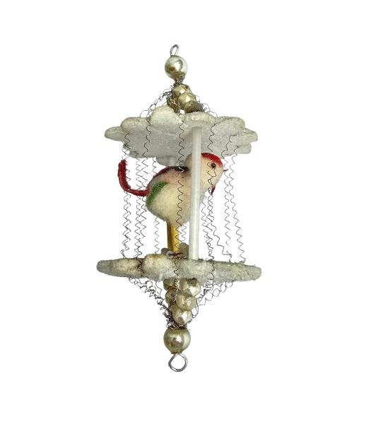 Gablonzer Vogelkäfig mit Vogel um 1930