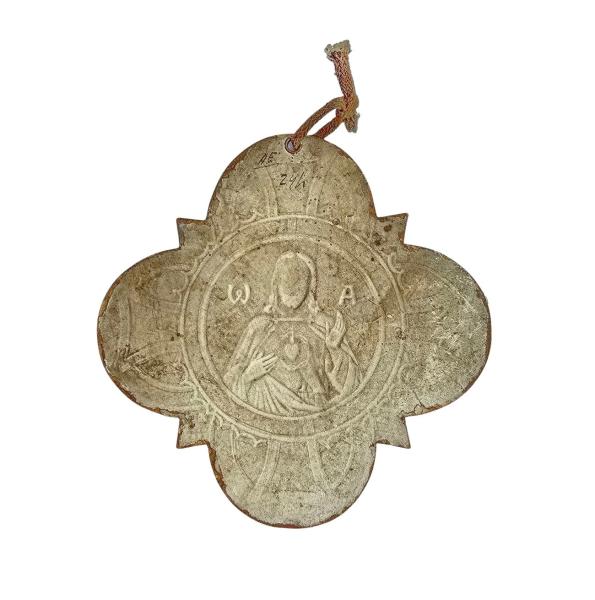 Anhänger Herz Jesu aus geprägtem Karton, um 1880/1900