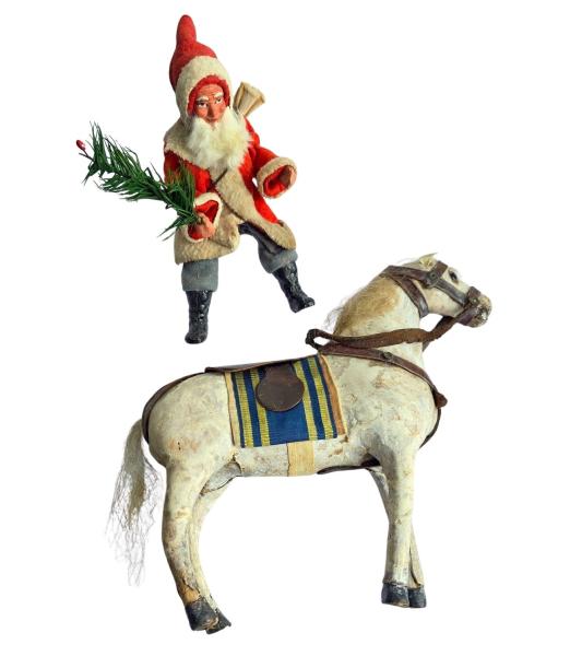 Antiker Nikolaus / Weihnachtsmann auf Pferd