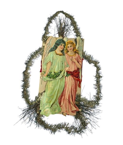 Tinselornament mit Engel Oblate um 1920