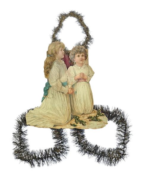 Tinselornament mit Engel Oblate um 1920