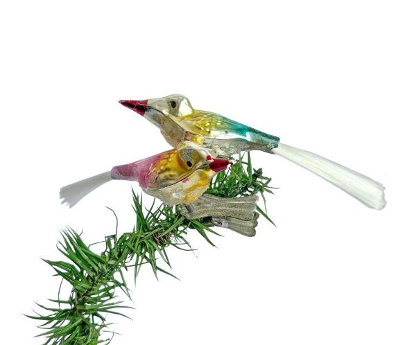 Alter Christbaumschmuck, paar Vögel auf Zwicker