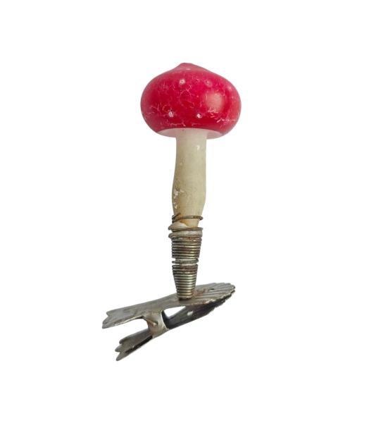 Antique mushroom / fly agaric on clip, lauscha around 1920