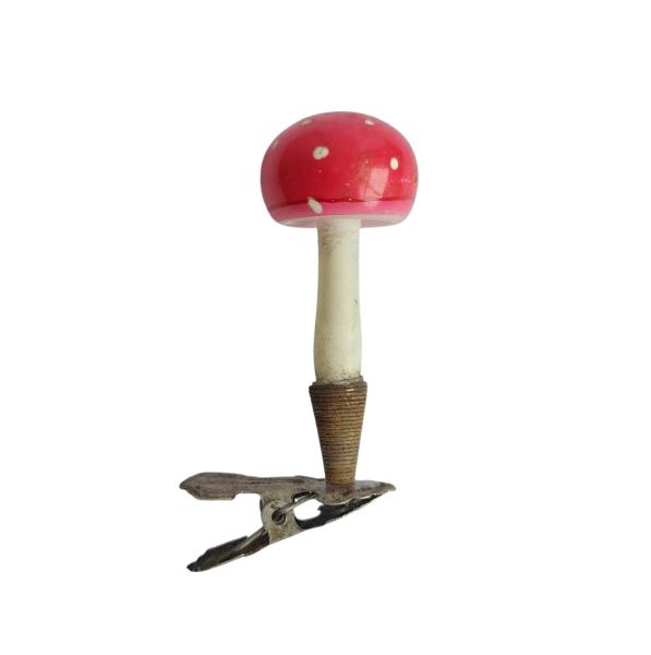 Antique mushroom / fly agaric on clip, lauscha around 1930