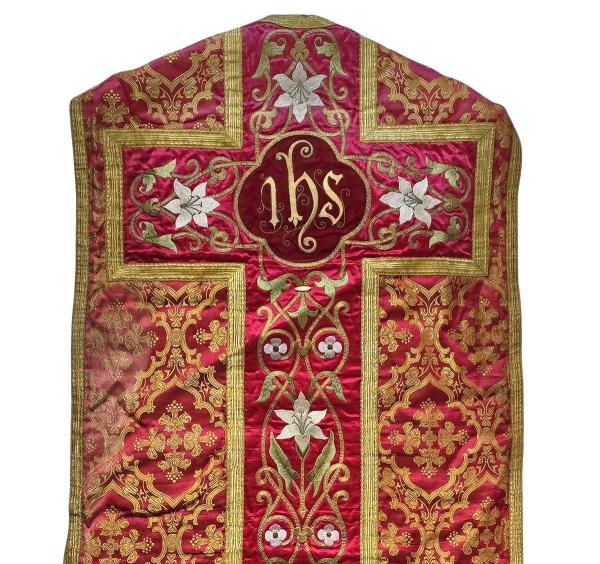 Weinrote Kasel, Ornat, Messgewand, Vestment, Pluviale um 1900