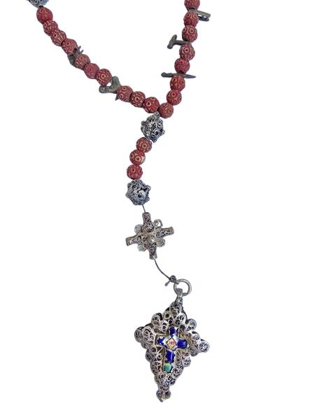 Rosary filigree made of silver / cross with enamel, 19th century