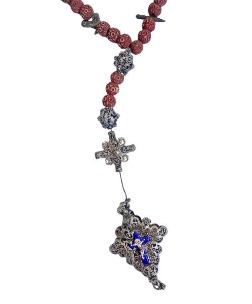 Rosary filigree made of silver / cross with enamel, 19th century