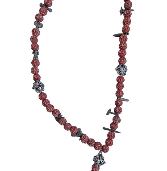 Rosary filigree made of silver / cross with enamel, 19th century