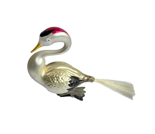 Glasornament,  Schwan / Vogel auf Zwicker, 50er Jahre