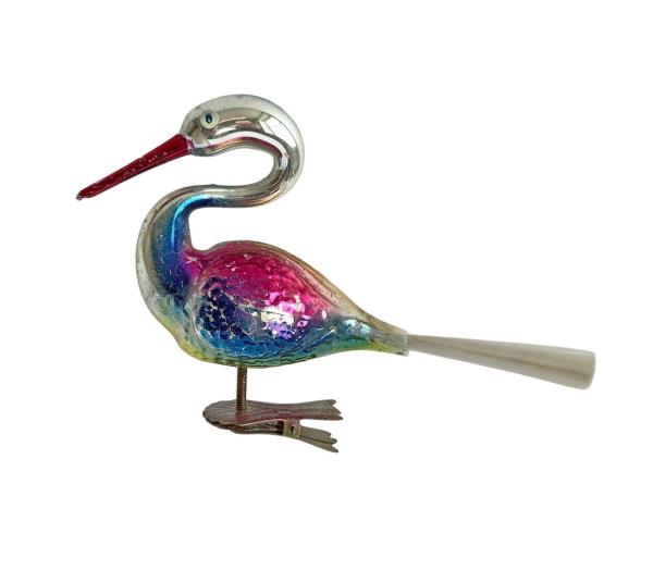 Glasornament,  Schwan / Vogel auf Zwicker, 50er Jahre