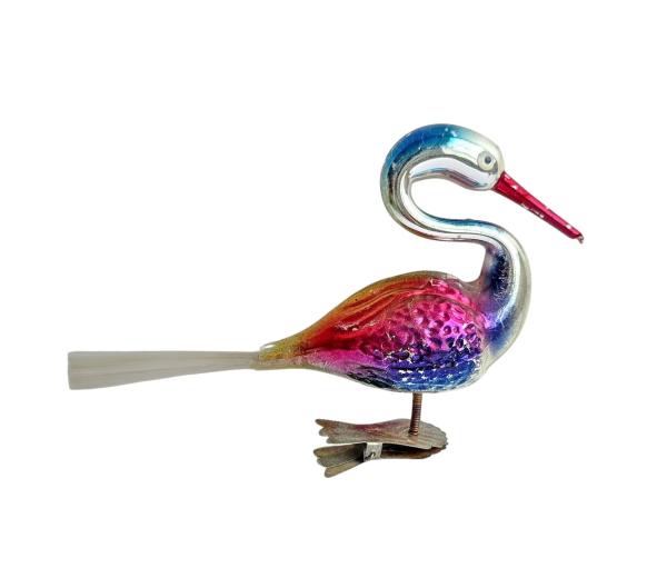 Glasornament,  Schwan / Vogel auf Zwicker, 50er Jahre