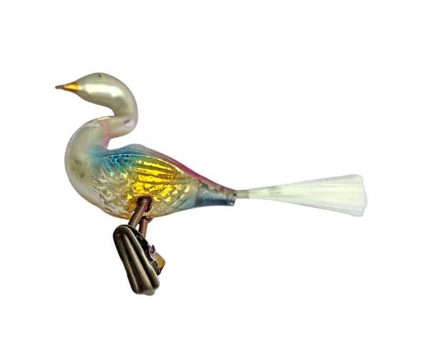 Glasornament,  Schwan / Vogel auf Zwicker, 50er Jahre