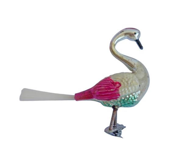 Glasornament,  Schwan / Vogel auf Zwicker, 50er Jahre