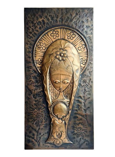 Mid century Kupfer Relief, S. Cellini, Madonna mit Kind