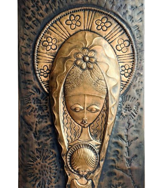 Mid century Kupfer Relief, S. Cellini, Madonna mit Kind