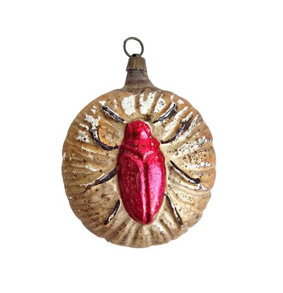 Seltene Lauschaer Christbaumkugel mit Käfer, um 1910