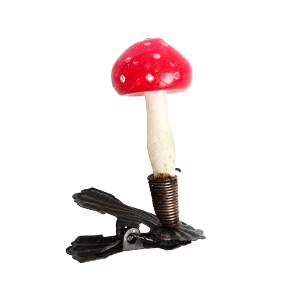 Fly agaric on clip, lauscha around 1930