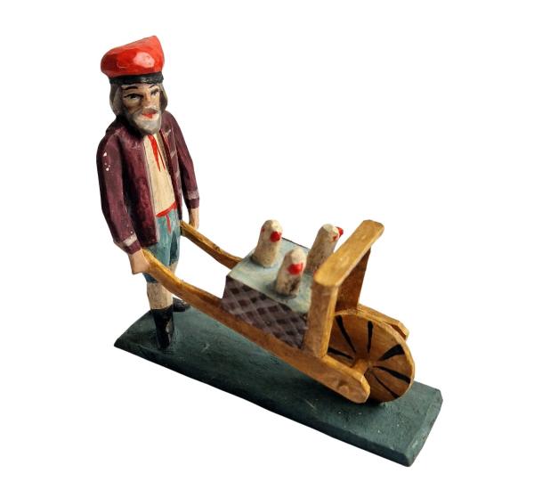 Krippenfigur Gabenbringer mit Hühner