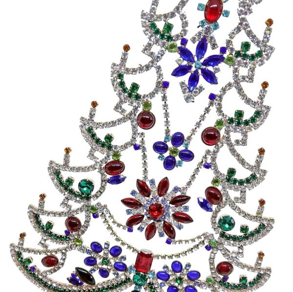 Free standing vintage rhinestone Christmas tree - Prong Set Stones, 33 cm