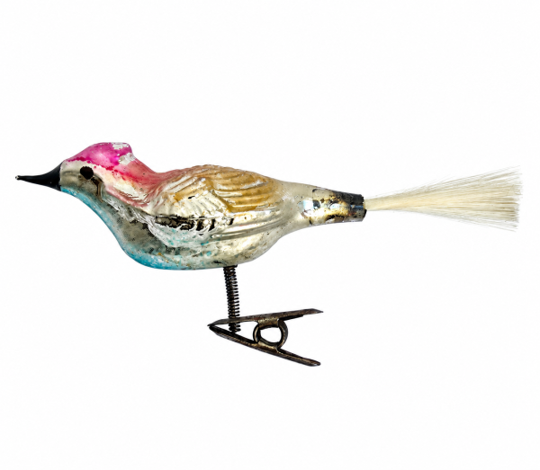 Lauscha song bird on clip, around 1930