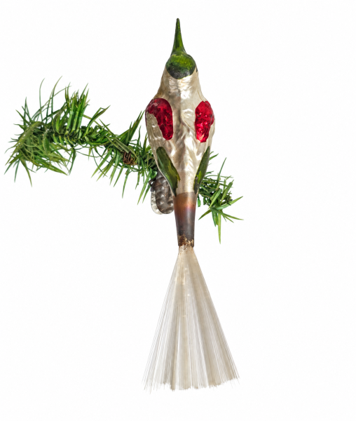 Lauscha song bird on clip, around 1950