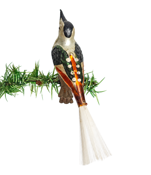 Lauscha song bird on clip, around 1930