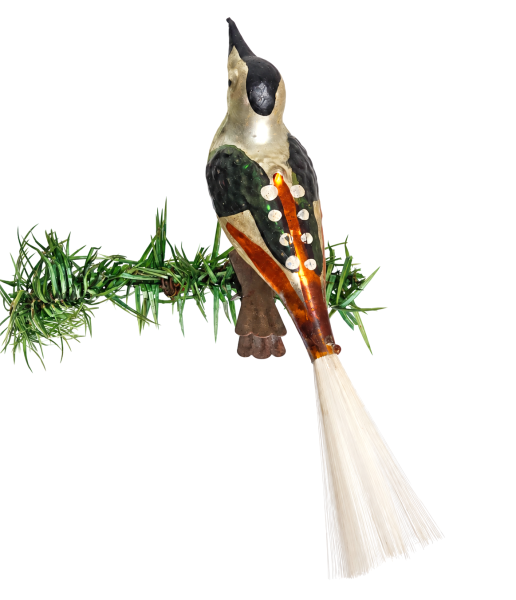Lauscha song bird on clip, around 1930