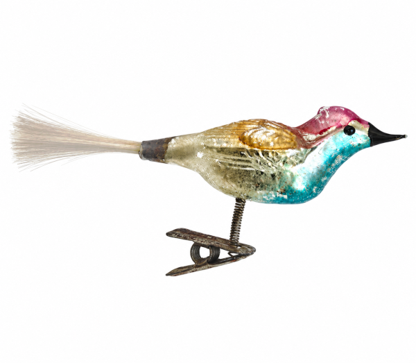Lauscha song bird on clip, around 1930