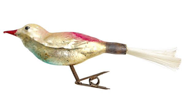 Lauscha song bird on clip, around 1920