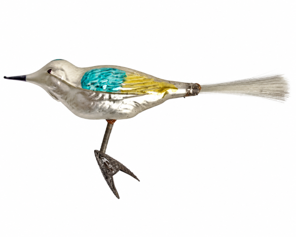 Lauscha song bird on clip, around 1930