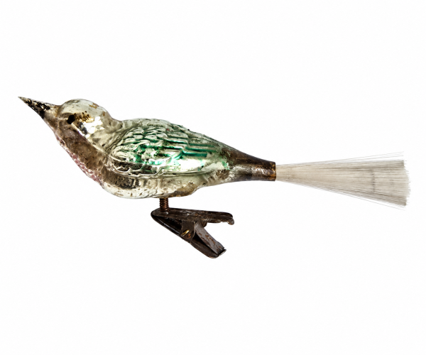 Lauscha song bird on clip, around 1920