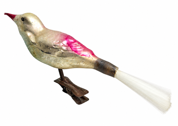 Lauscha song bird on clip, around 1920