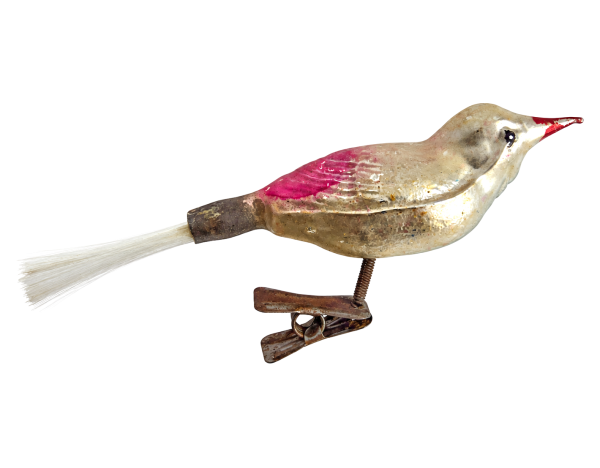 Lauscha song bird on clip, around 1920