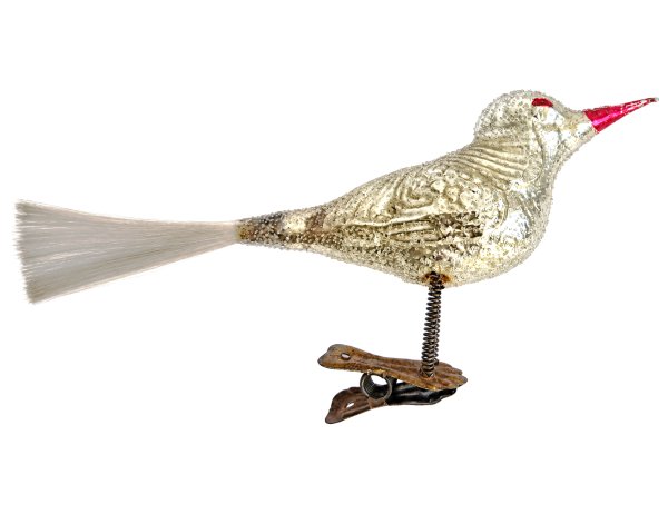 Song bird with venetian dew on clip, around 1920