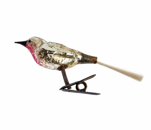 Lauscha song bird on clip, around 1930