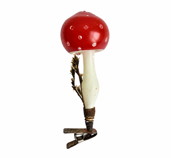 Antique mushroom / fly agaric on clip, around 1930
