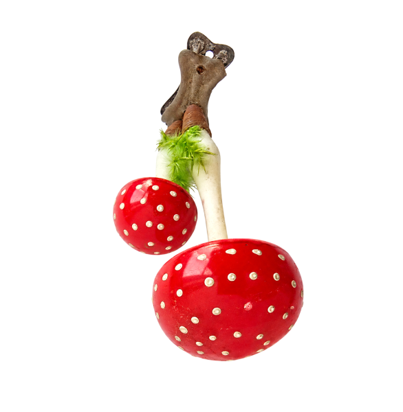 Antique pair mushrooms / fly agarics on clip, around 1930