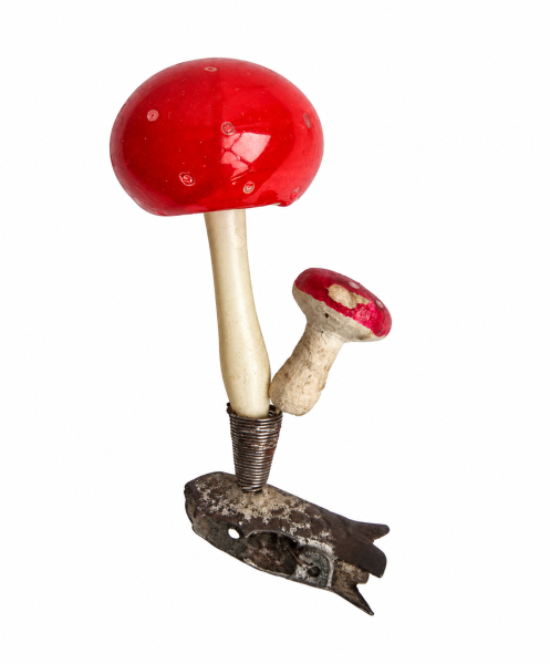 Antique mushroom / fly agaric on clip, around 1930
