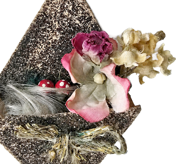 Blumenampel aus Karton, beglimmert, um 1920
