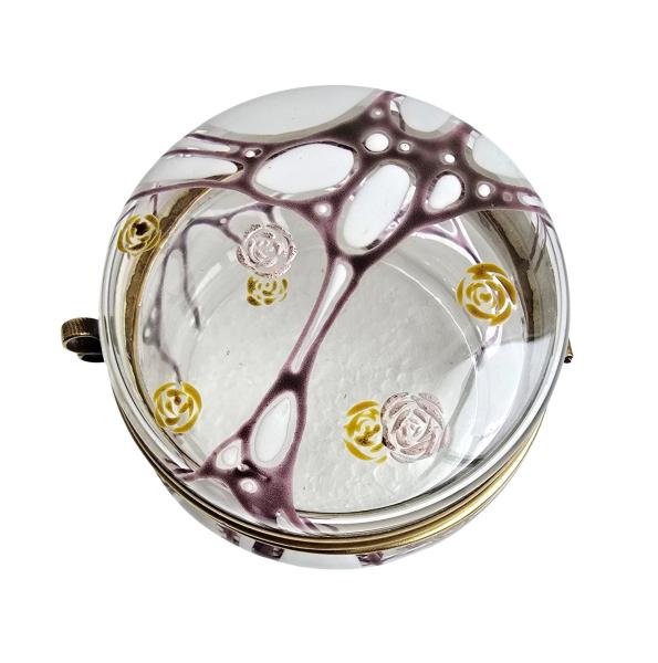 Deckeldose / Schmuckdose aus Glas, emailliert, Jugendstil