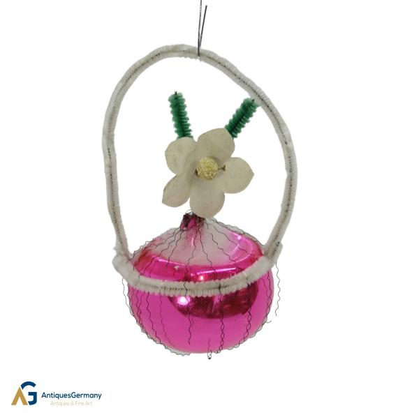 Wire wrapped red hanging basket, ca. 1950