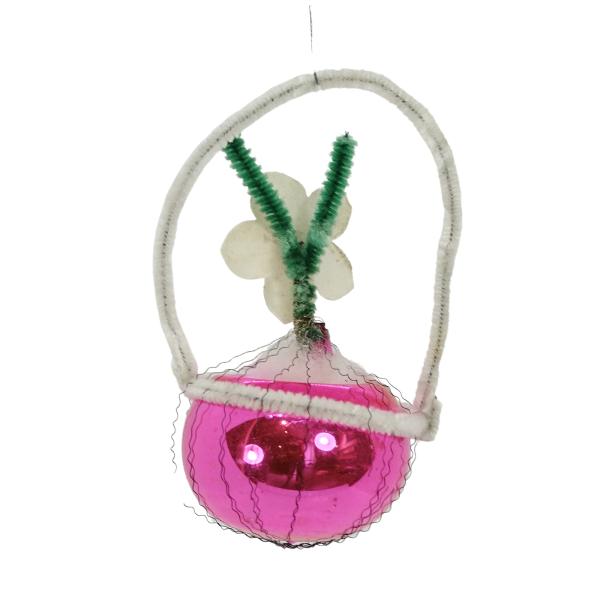 Wire wrapped red hanging basket, ca. 1950