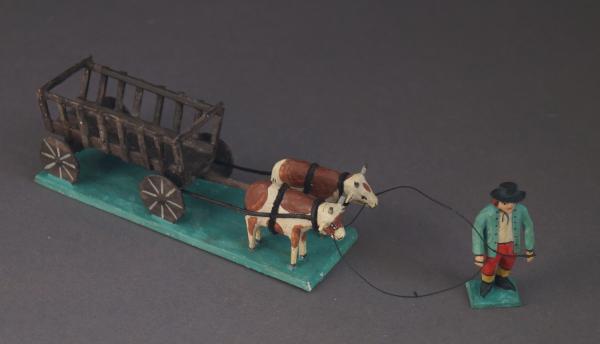 Grulicher Krippenfigur " Bauer mit Ochsenfuhrwerk " (5 cm)