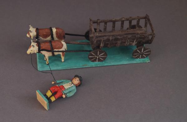 Grulicher Krippenfigur " Bauer mit Ochsenfuhrwerk " (5 cm)