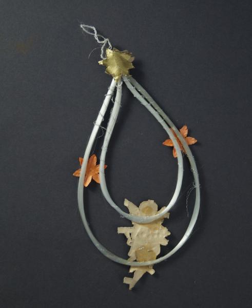 Spun glass ornament with angel scrap, ~ 1920