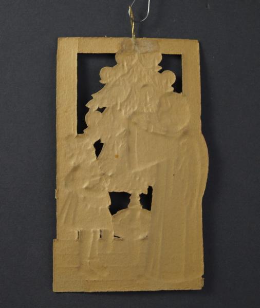 Kartonornament - Engel, Christbaum und Kind aus geprägter Pappe um 1920