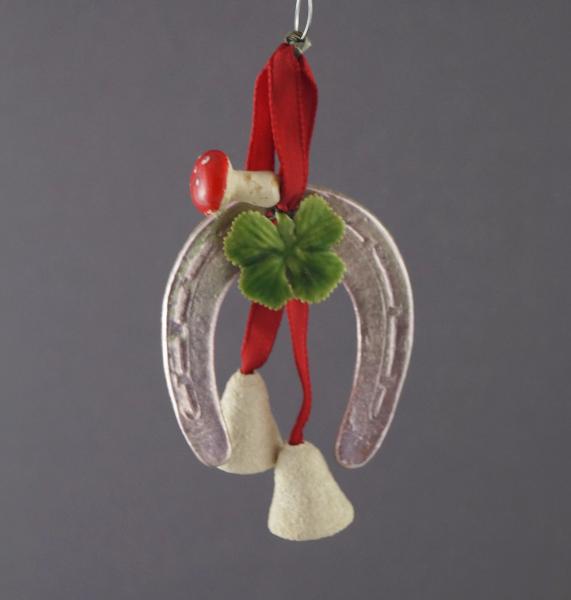 Cardboard Horseshoe with spun cotton bells, ca. 1920
