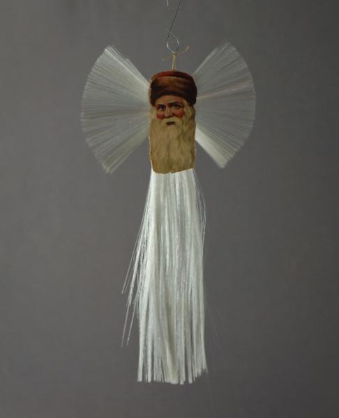 Spun glass ornament with santa scrap, ~ 1920